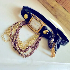 La Mer Sunset Gold Multi Chain Leather Wrap Watch